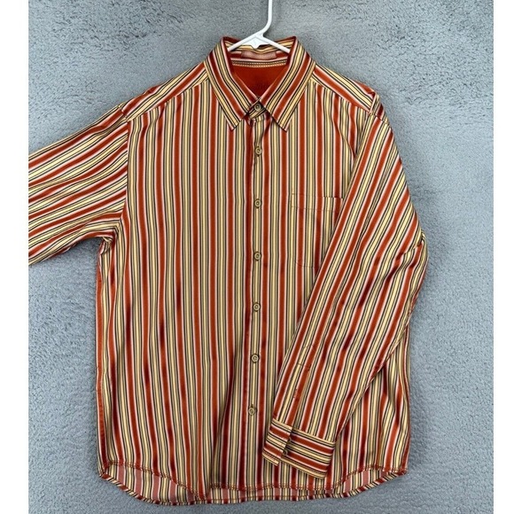 Tommy Bahama Silk Button Up Shirt Adult Medium Multicolor Balanced Stripes Mens